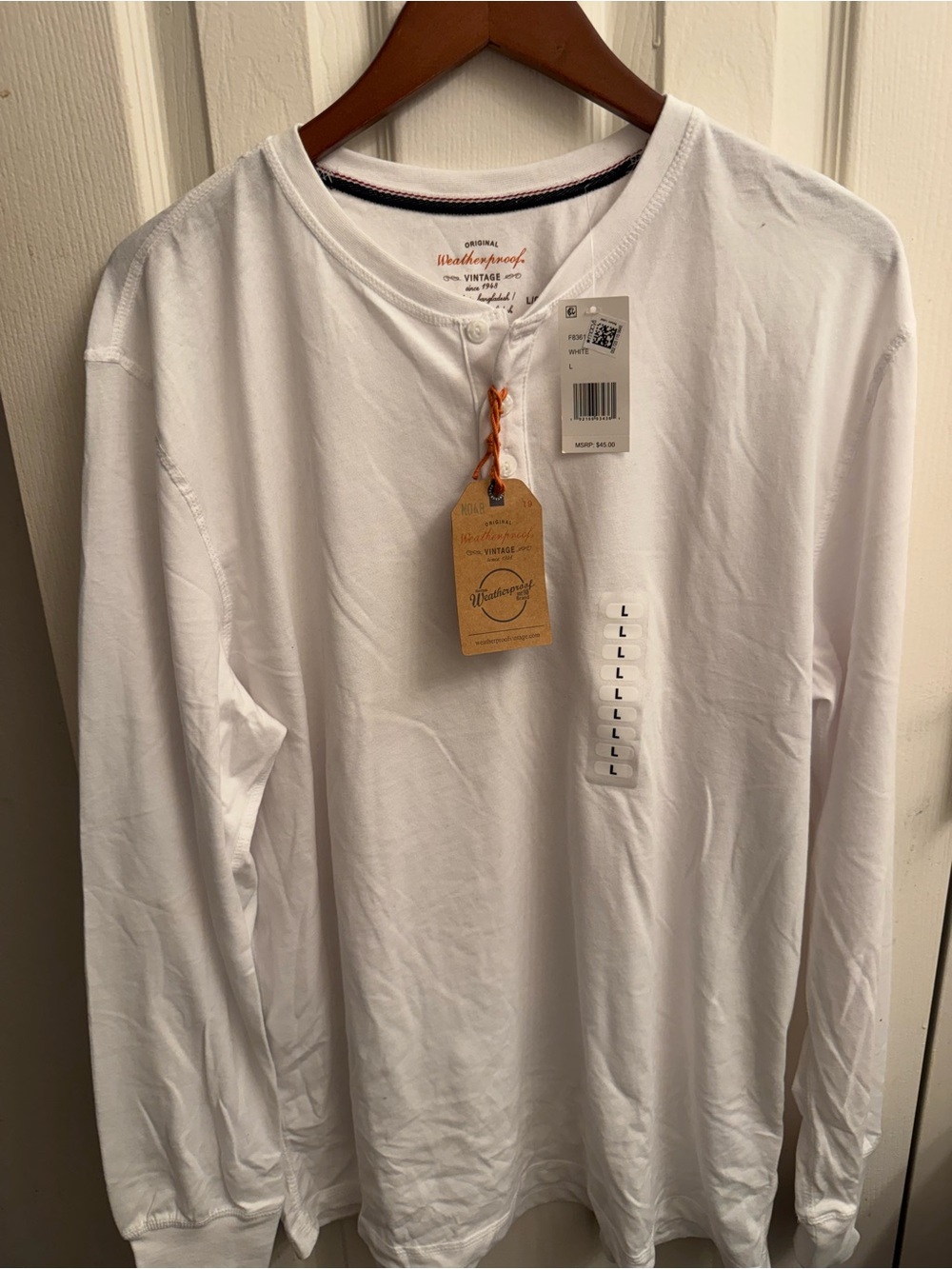 Weatherproof Men’s White Long-Sleeve Henley Shirt with Tag